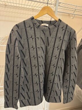 Valentino Gray Crewneck with All-Over Black VLTN Print
